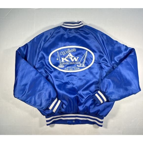 Vintage Satin Bomber Jacket Las Vegas Crane Graphic King Louie Large Made In USA - Picture 1 of 8